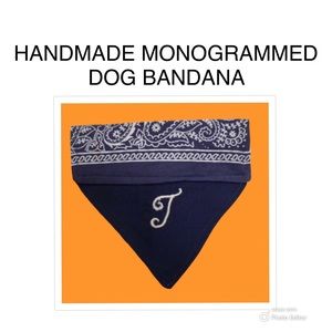 HANDMADE DOG BANDANA PERSONALIZED EMBROIDERED “T” REVERSIBLE SLIP ON COLLAR